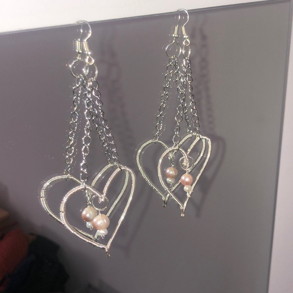 Handmade Silver Heart Drop Earrings